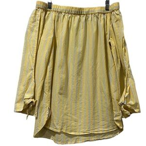 BeachLunchLounge Large Yellow Stripe Tie Sleeve Boho Off the Shoulder Top Y